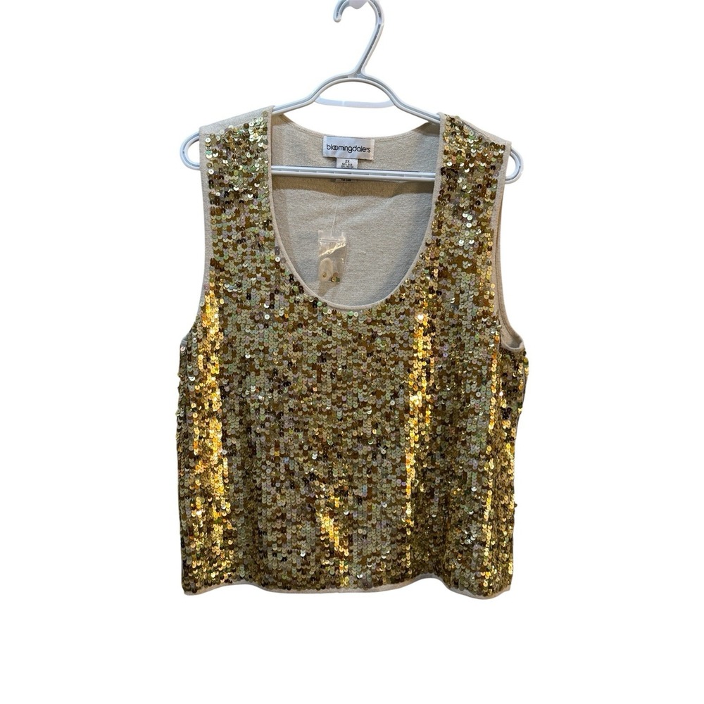 Bloomingdale's Gold Sequin Wool Silk Sweater Best Plus‎ Size 2X Party Holiday
